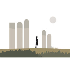 woman near tomstone grave vector flat isolated illustration