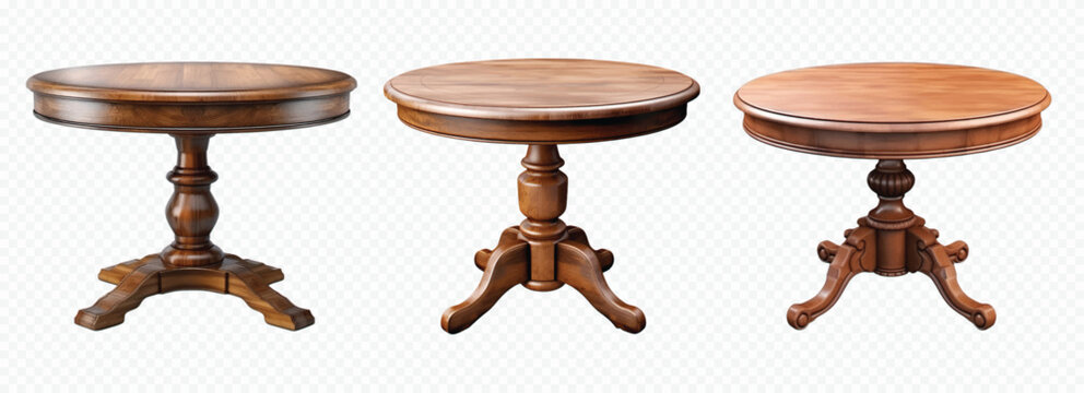 Round wooden vintage table vector set