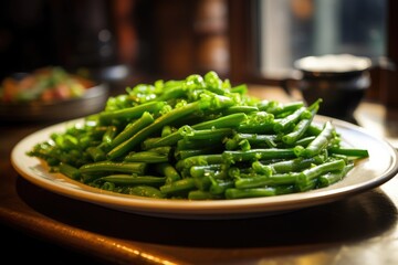Green beans on the table. Generative AI