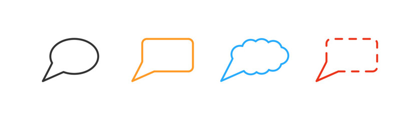 Speech bubble in different shapes icon set. Chat symbol. Message, talk, text, speak, conversation. Flat design for web UI. Vector illustration.