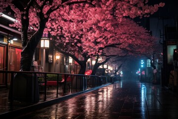 Obraz premium Cherry Blossoms at night in Tokyo 