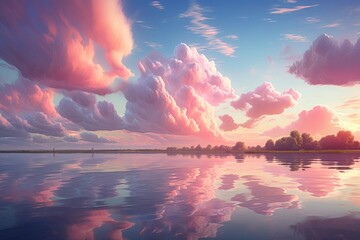 Beautiful magical pink afternoon sky and clouds