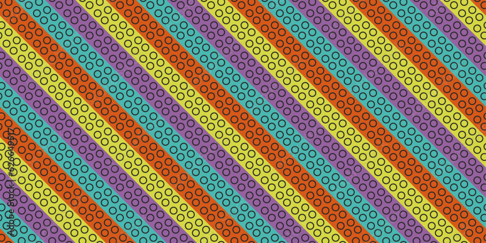 Poster Repeating colored and diagonal ribbons that have circles on them. Seamless pattern of layers in the form of diagonal stripes.
