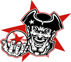 patriot mascot holding baseball for school, college or league sports