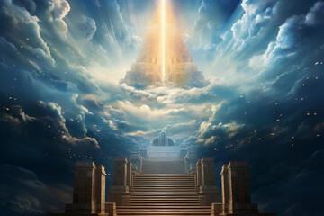 Fototapeta premium Transcending towards Celestial Bliss, the Gates of Paradise, Divine Communion, and a Sacred Symbol of Christianity
