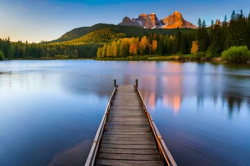 Brown Wooden Dock on River, Created using generative AI tools