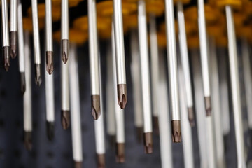 Slotted screw driver and phillips screw driver, Close up Screwdriver, metal tool, plastic handle,...