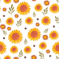 Pattern watercolor sunflowers