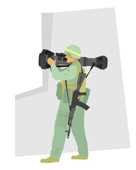 Ukrainian troops. Anti-tank ambush. Infantryman with NLAW anti tank missile system. Vector image for illustrations.