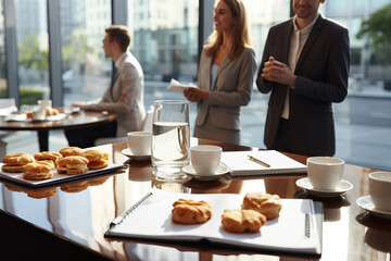 People enjoying a delicious pastry break during a business meeting
