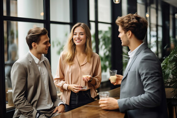People networking and socializing at a business event during a break