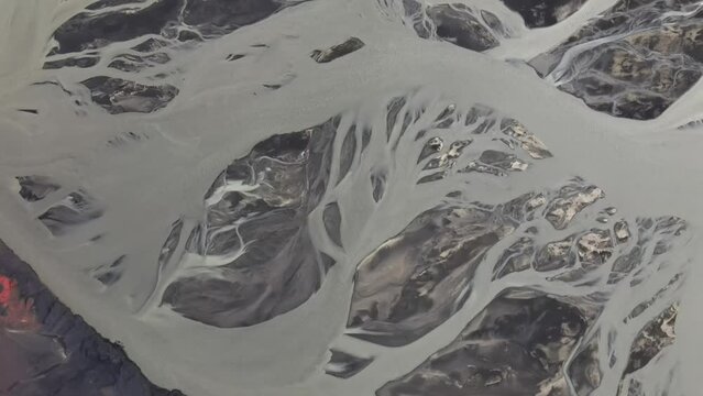 Aerial over Glacial rivers Meltwater mixed with natural mineral, Iceland