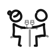 date night, two seated stick figure at a table with wine