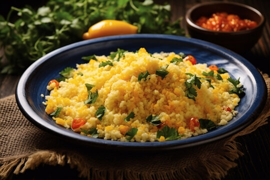 Original dish of couscous. Cuscuz Brasil. Also know as Cuscus or Cuzcuz. North and northeast of Brazil, typical food of Brazilian cuisine