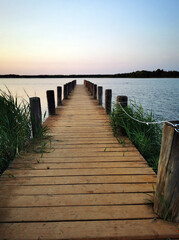 View of jetty in reeds in great evening atmosphere