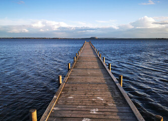 Fototapeta premium View of jetty in reeds in great evening atmosphere