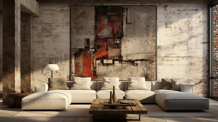 Stylish Living Room Interior with a Frame Poster Mockup, Modern Interior Design, 3D Render, 3D Illustration