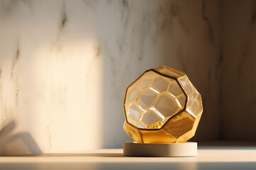 Honeycomb Elegance: Transparent Yellow Vase Display, Generative AI
