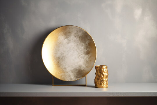 Kitchen Gold: Plate & Vase Minimalism, Generative AI