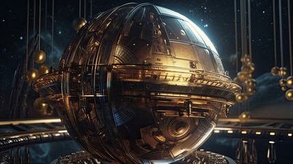 Illustration of Steampunk game observatory.