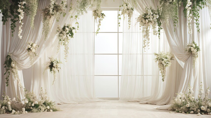 luxury royal posh interior in baroque style. very bright, light and white hall with expensive oldstyle furniture. large windows and stucco ornament decorations on the walls