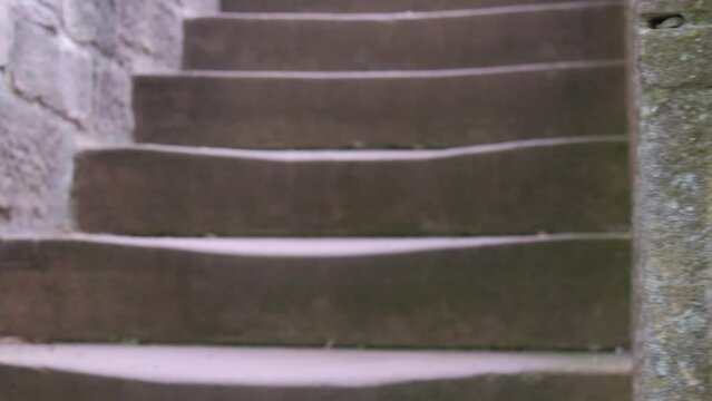 Old trampled stone stairs up in the castle