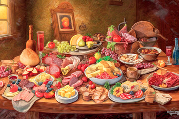 Naklejka premium Delicious food on the table - Generative AI