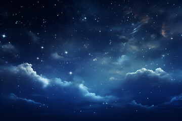 Naklejka na ściany i meble Stars and clouds on night dark blue sky. Ai generated