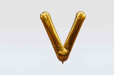 Gold Balloon Letter V 3d render 