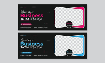 Set of trendy stylish business facebook cover design template with colorful abstract shapes and place for photo, editable layout, modern creative design for social media timeline marketing web banner