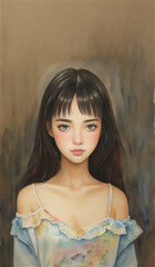 Fototapeta premium 黒い髪の美しい少女 Generative AI