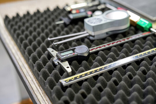 Tool measuring instruments for checking the accuracy of manufactured parts.