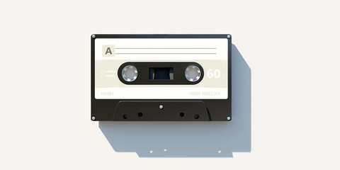Retro audio cassette tape with blank label isolated on white background,