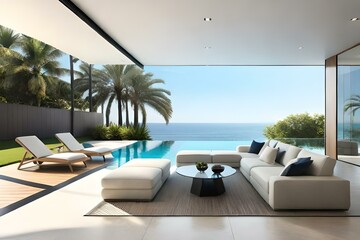 Fototapeta na wymiar modern living room with pool