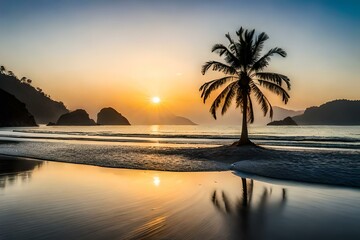 Fototapeta na wymiar sunset on the beachgenerated by AI technology