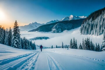 Fototapeta na wymiar winter landscape in the mountainsgenerated by AI technology