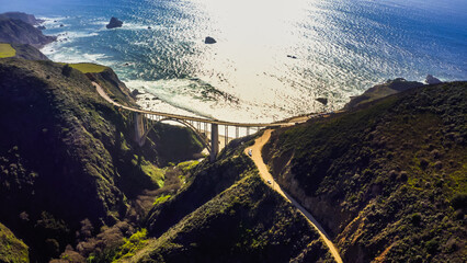 Bixby Creek Bridge,Highway 1 and Big Sur coast California. Bixby Canyon Bridge in California and Big Sur.