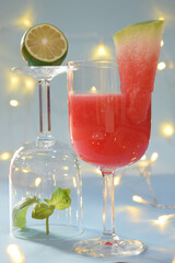 Fresh watermelon juice with lots of flavor, on a bokeh background