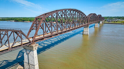 Downtown Louisville Kentucky iron metal bridge over Ohio River aerial
