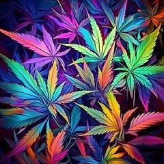 An Illustration of Marijuana Leaves in Psychedelic Neon Lights