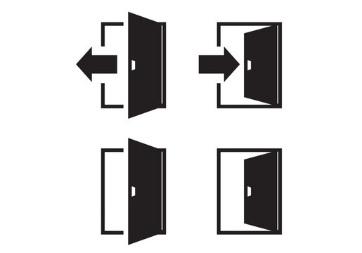Entrance and exit vector icons and sign. Typography design. Open  Close door. Login, logout, register, password, vip entrance, key, lock or exit vector illustrations.