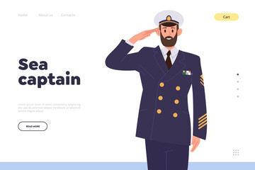 Sea captain landing page design website template for online service offering professional ship crew