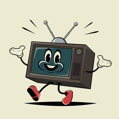 retro cartoon illustration of a walking tv - 626662141