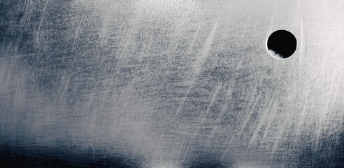  immagine di superficie in metallo spazzolato con foro circolare, vista dall'alto - obrazy, fototapety, plakaty