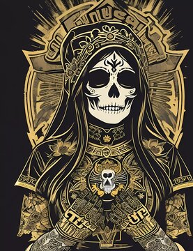 Gothic Elegance Meets Halloween Thrills - Viva la Muerta: Discover the Dark Artistry of a Skull Tattoo Vector Masterpiece!