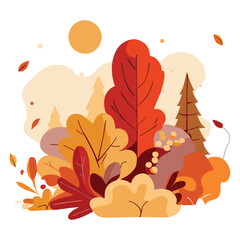 Colorful autumn set of leaves Vector illustration. Set of autumn elements. Autumn leaves, mushrooms, berries, pumpkin, and apple. Autumn background, silhouette leaves set autumn on white background. 