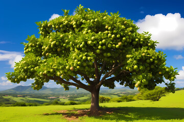 Fototapeta na wymiar Macadamia (Macadamia integrifolia) - Australia - Trees produce edible nuts that are highly regarded for their rich flavor and creamy texture. They are native to Australia (Generative AI)