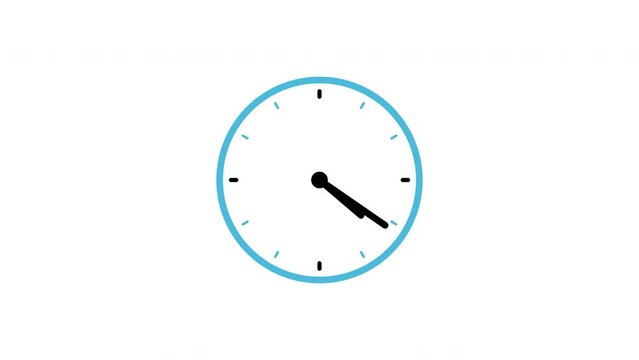 Animated black-blue analog clock isolated on white background. Realistic timelapse.