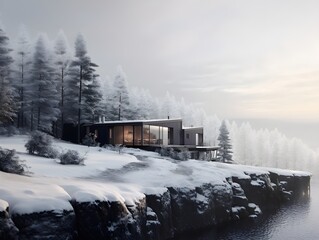 Die Schönheit der Kälte: Das moderne Haus in der winterlichen Natur
