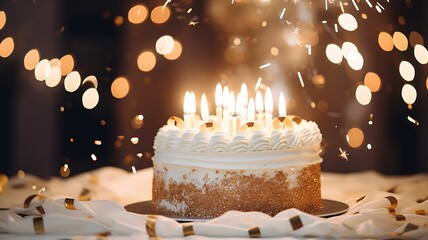 Cake with candles, birthday cake, wedding cake, white and gold, golden cake, white cake, gifts and candles, golden ribbon, sweet food, dessert, luxury cake, expensive food,